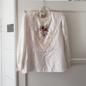 Vintage Nilani 1980s White Polyester Embroidered Blouse
